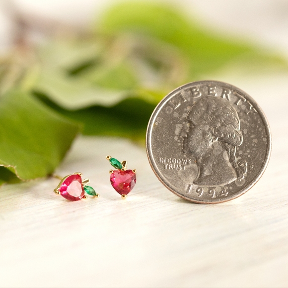 Dainty Apple Studs (S925) - Only 2 left! - Picture 8 of 10